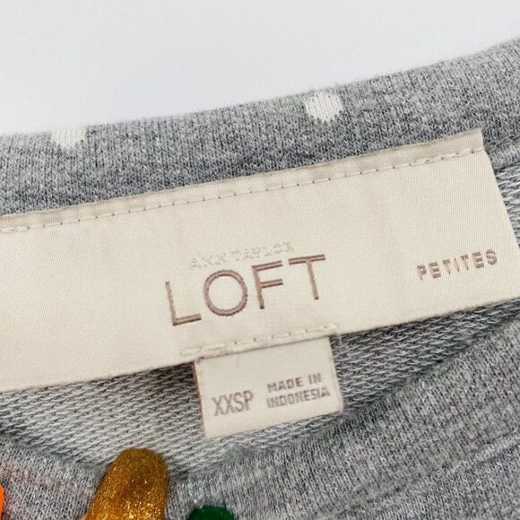 LOFT Size XXSP Gray & White Polka Dot Long Sleeve Layered Thin Knit Sweater Top - Picture 6 of 7